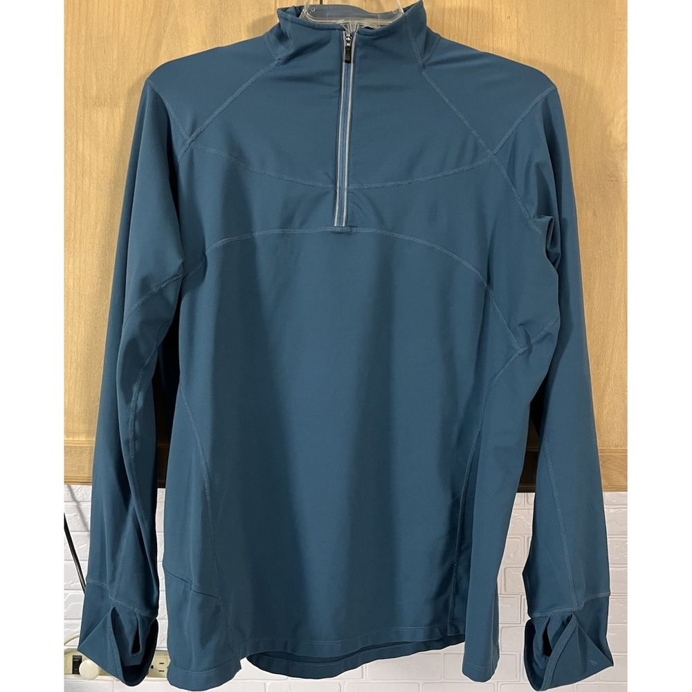 Athleta Quarter Zip Pullover Women Large Blue Long Sleeve Thumbhole Activewear
